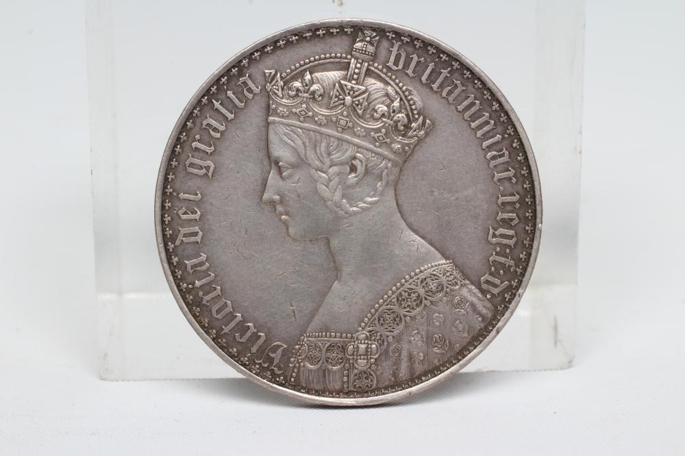 A VICTORIA GOTHIC CROWN, 1847, crowned bust, undecimo edge, cruciform back (Est. plus 24% premium Image