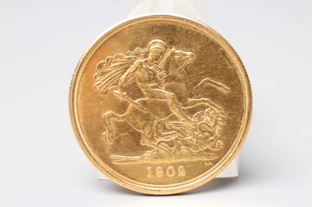 AN EDWARD VII GOLD £5, 1902,  Restrike, 39.8g (Est. plus 20% premium) Image