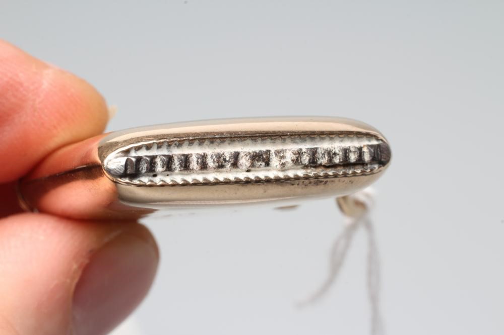 A LATE VICTORIAN 9CT GOLD VESTA CASE, Chester 1896, of plain rounded oblong form, engraved with Image