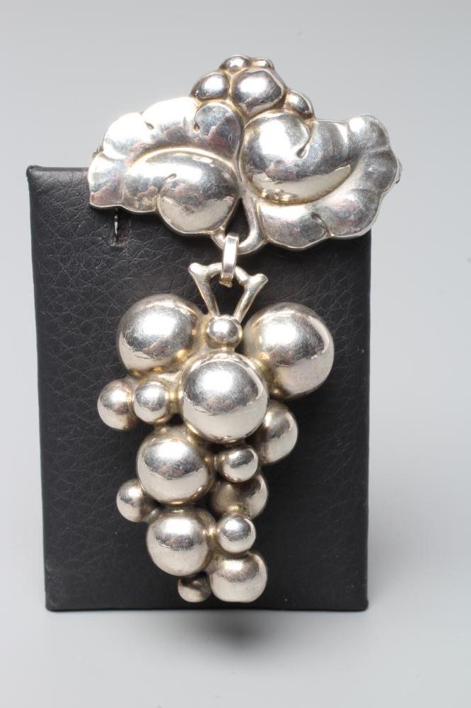 A GEORG JENSEN SILVER MOONLIGHT GRAPES BROOCH designed by Harald Nielsen, stamped and numbered 217 Image