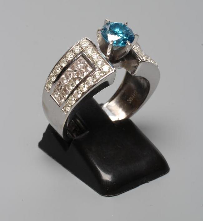 A BLUE AND WHITE DIAMOND COCKTAIL RING Image