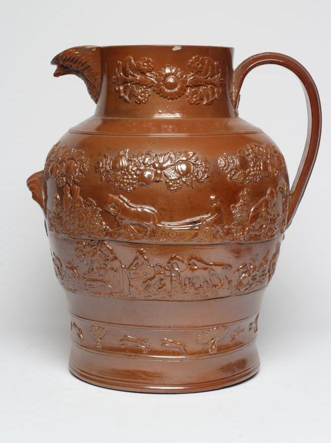 A LARGE SALTGLAZE STONEWARE HARVEST JUG Image