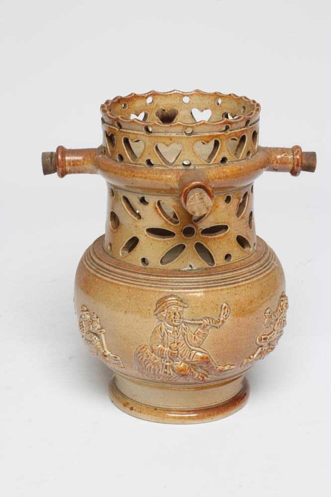 A CHESTERFIELD (BRAMPTON?) SALTGLAZE STONEWARE PUZZLE JUG Image