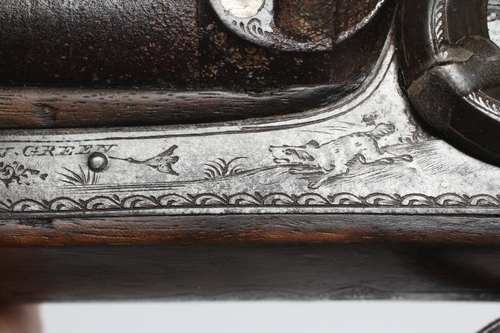 A PERCUSSION DOUBLE BARRELLED SHOTGUN Image