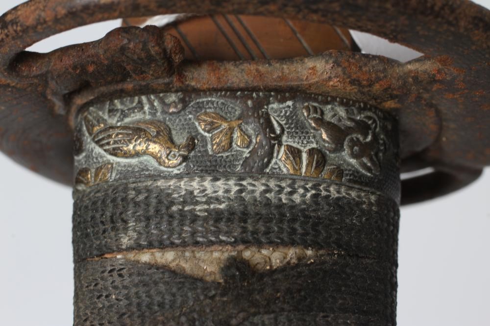 A JAPANESE WAKAZASHI with 17 1/2" curved and fullered blade Image