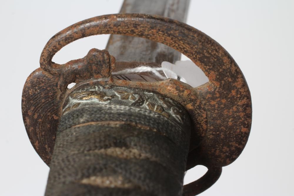 A JAPANESE WAKAZASHI with 17 1/2" curved and fullered blade Image