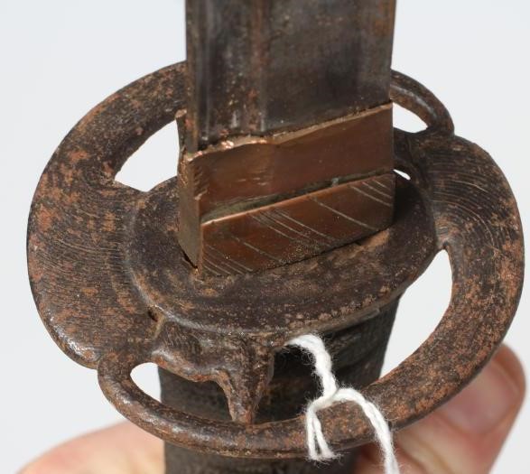 A JAPANESE WAKAZASHI with 17 1/2" curved and fullered blade Image