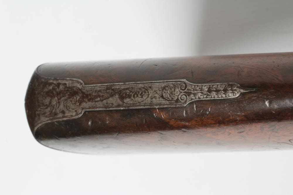 A PERCUSSION DOUBLE BARRELLED SHOTGUN Image