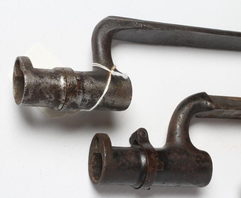 TWO ENFIELD TYPE SOCKET BAYONETS, 19th century, one with 17 1/4" blade and leather scabbard, the Image