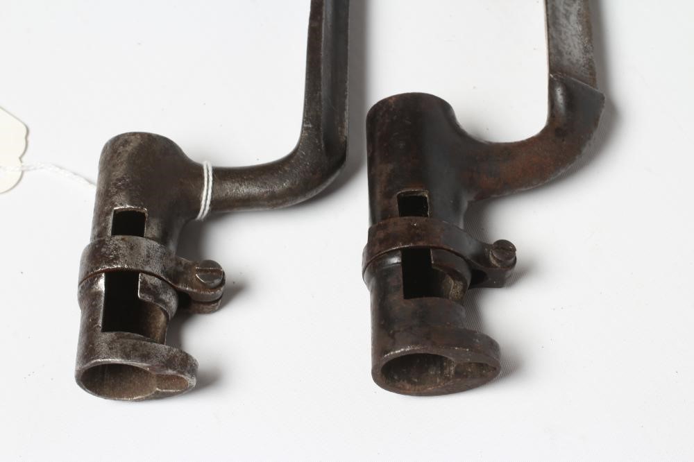 TWO ENFIELD TYPE SOCKET BAYONETS, 19th century, one with 17 1/4" blade and leather scabbard, the Image