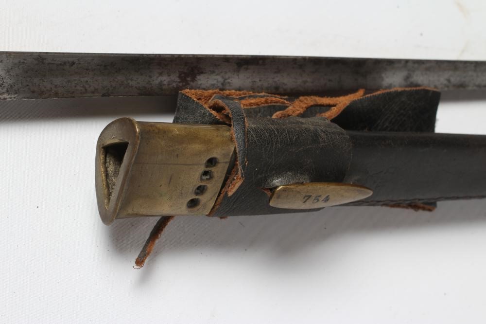 TWO ENFIELD TYPE SOCKET BAYONETS, 19th century, one with 17 1/4" blade and leather scabbard, the Image