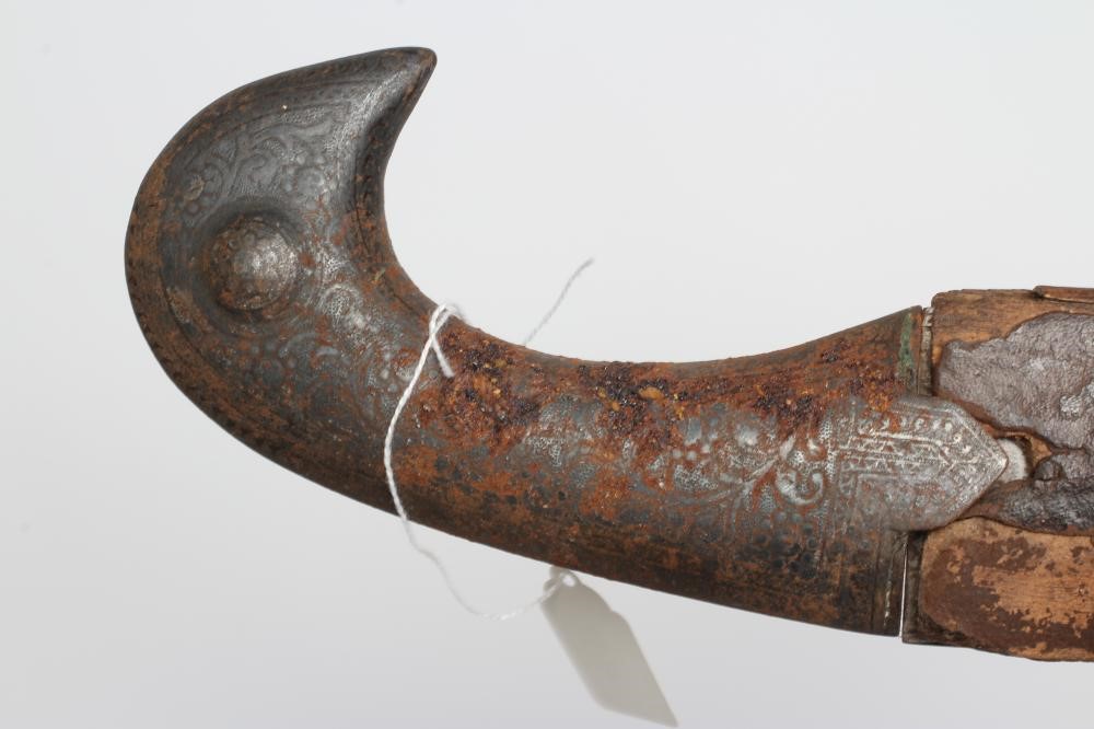 A BRITISH 1860 PATTERN YAGATAN BAYONET with 23" blade, typical hilt and leather scabbard, 29" long Image