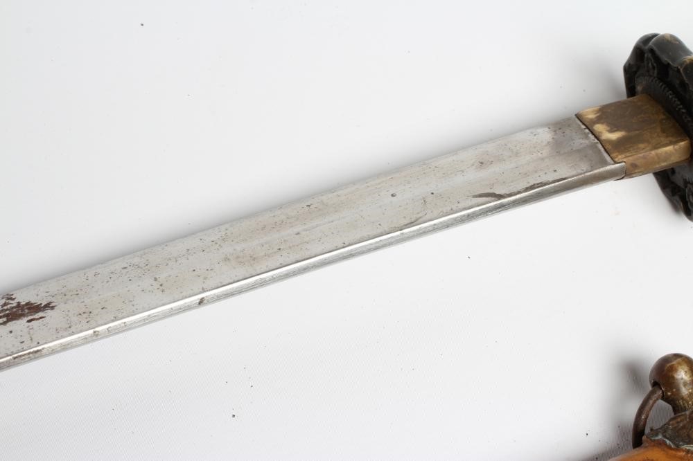 A JAPANESE WWII OFFICER'S KATANA, with 26 3/4" curved blade, military mounts, leather wrapped grip Image