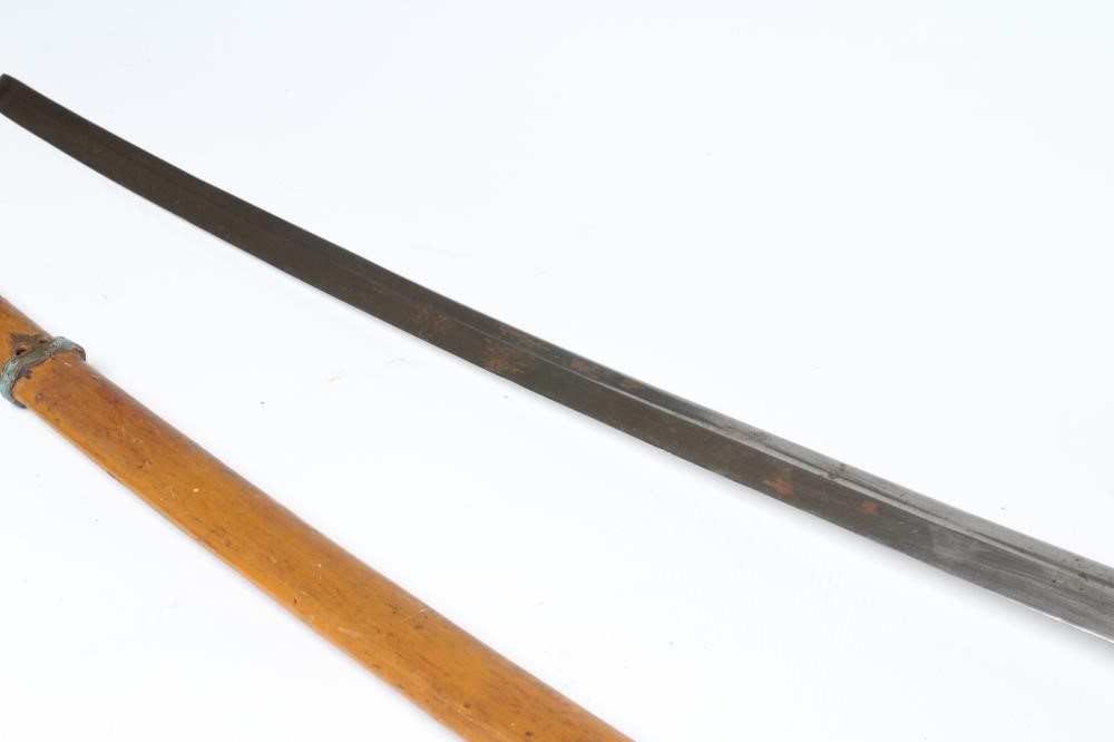 A JAPANESE WWII OFFICER'S KATANA, with 26 3/4" curved blade, military mounts, leather wrapped grip Image