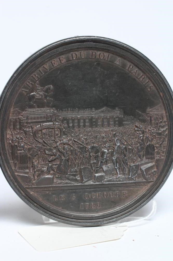 TWO FRENCH REVOLUTION LEAD MEDALLIONS, "Arrivee du roi a Paris" and "Siege de la Bastille", largest Image