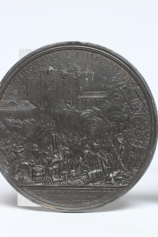 TWO FRENCH REVOLUTION LEAD MEDALLIONS, "Arrivee du roi a Paris" and "Siege de la Bastille", largest Image