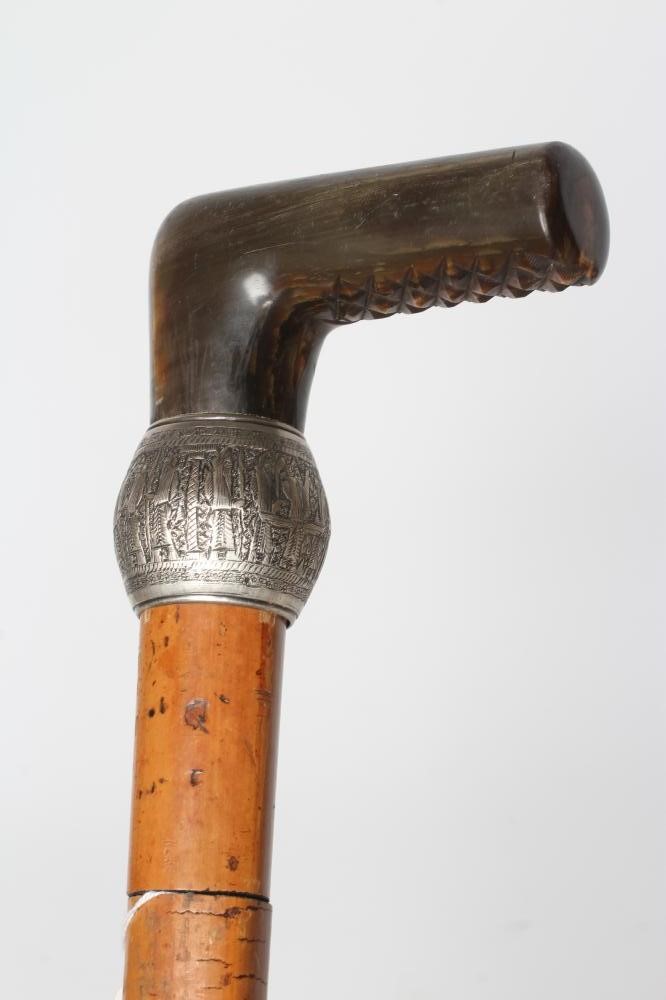 A MALACCA SWORD STICK, early 20th century, the 28 1/2" blade stamped MOLE, white metal decorative Image