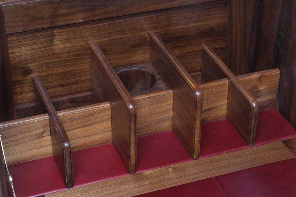 A JAMES PURDEY & SONS FRUITWOOD IN CAR DRINKS CABINET with brass campaign style handles and corners, Image