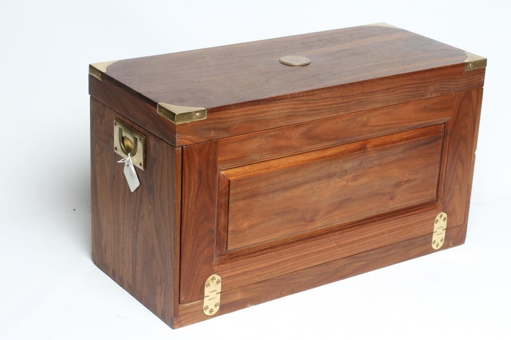 A JAMES PURDEY & SONS FRUITWOOD IN CAR DRINKS CABINET with brass campaign style handles and corners, Image