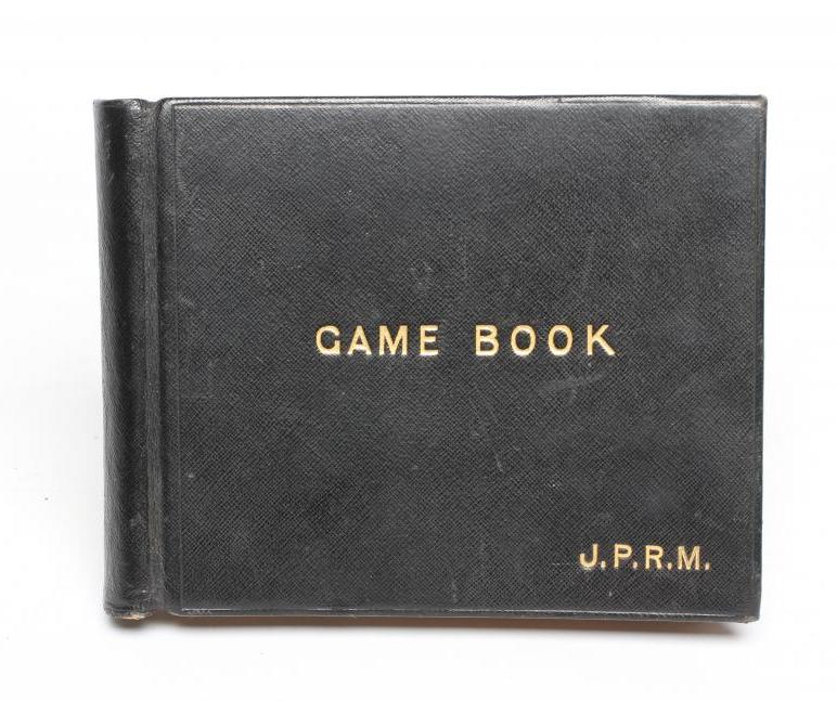 A PRIVATE GAME BOOK from 1939-1943, hand annotated and illustrated in pen and pencil, leather bound Image