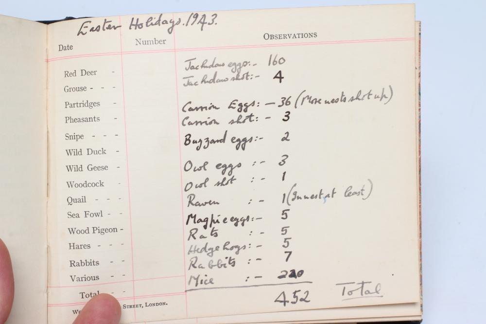 A PRIVATE GAME BOOK from 1939-1943, hand annotated and illustrated in pen and pencil, leather bound Image