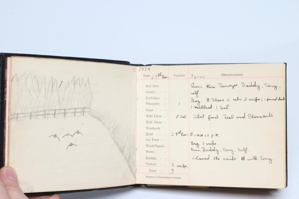 A PRIVATE GAME BOOK from 1939-1943, hand annotated and illustrated in pen and pencil, leather bound Image