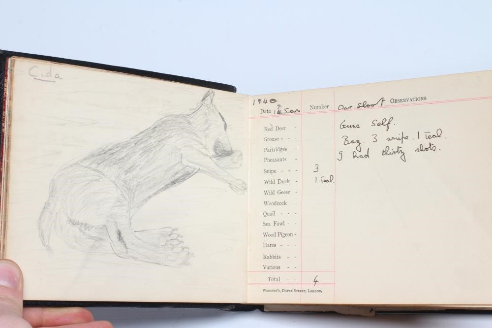 A PRIVATE GAME BOOK from 1939-1943, hand annotated and illustrated in pen and pencil, leather bound Image