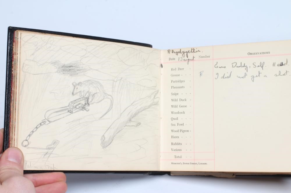 A PRIVATE GAME BOOK from 1939-1943, hand annotated and illustrated in pen and pencil, leather bound Image