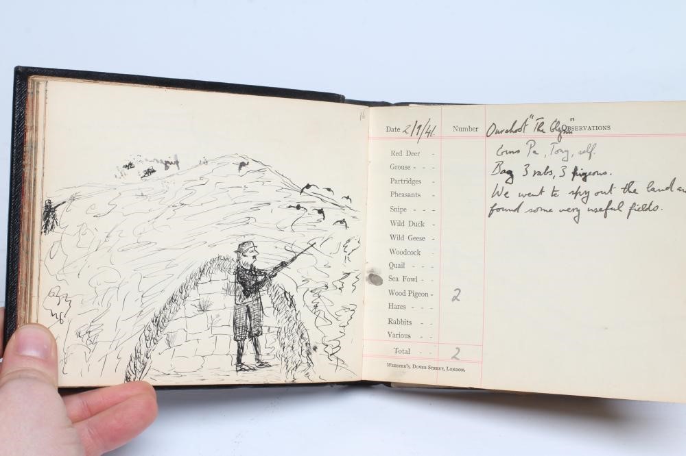 A PRIVATE GAME BOOK from 1939-1943, hand annotated and illustrated in pen and pencil, leather bound Image