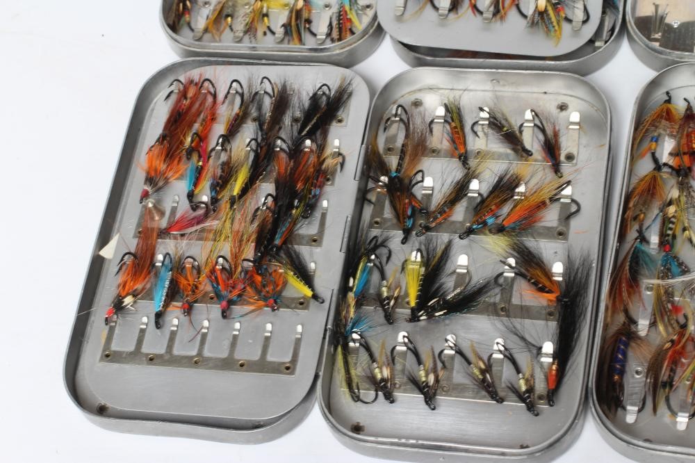 APPROXIMATELY 178 OLD HAND TIED SALMON FLIES in three Wheatley boxes and another similar (Est. plus Image