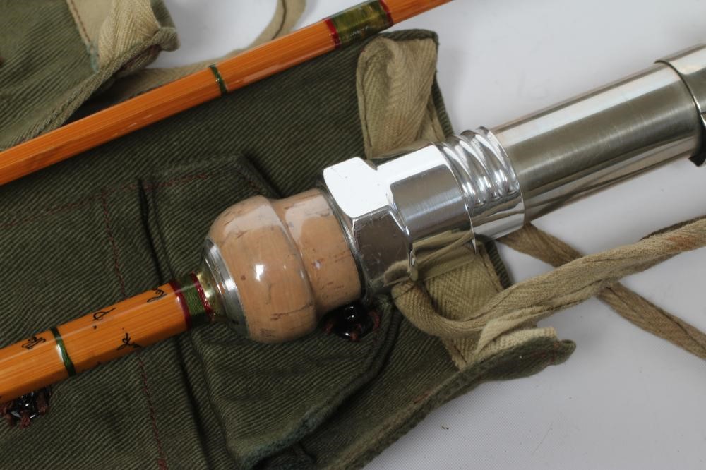 THREE HARDY "WANLESS" SPLIT CANE SPINNING RODS, all 9/10lb two piece rods, one still in its Image