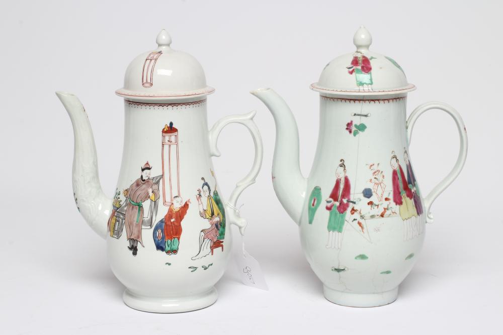 A JAMES PENNINGTON AND A CHRISTIAN'S PORCELAIN COFFEE POT AND COVER, c.1770's, Image
