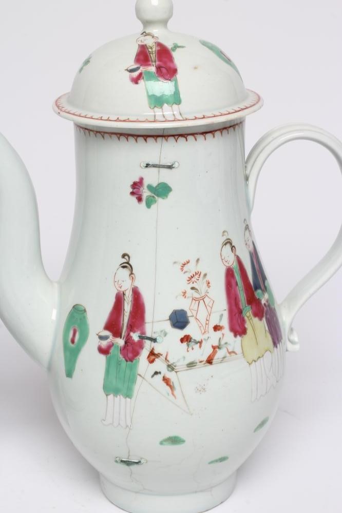 A JAMES PENNINGTON AND A CHRISTIAN'S PORCELAIN COFFEE POT AND COVER, c.1770's, Image