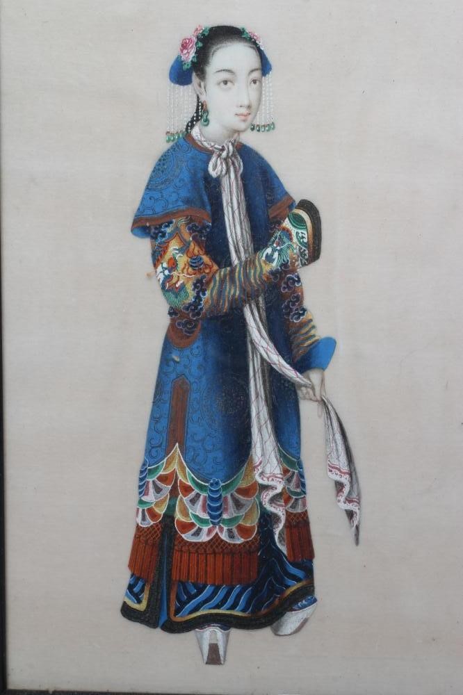 A SET OF FOUR CHINESE PAINTINGS ON RICE PAPER (?), depicting a male and female courtier in Image