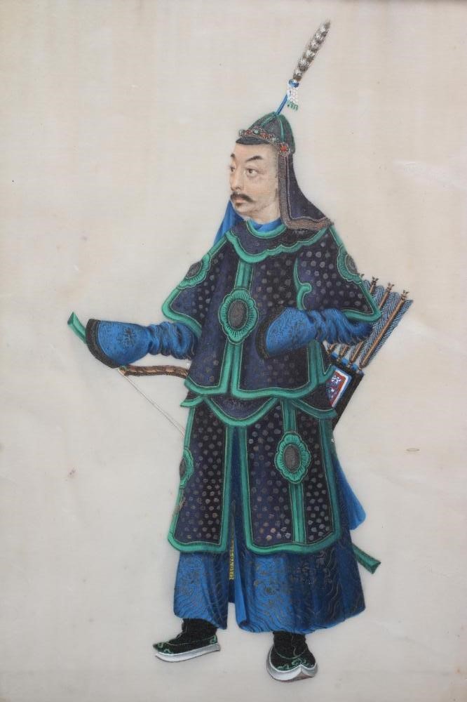 A SET OF FOUR CHINESE PAINTINGS ON RICE PAPER (?), depicting a male and female courtier in Image