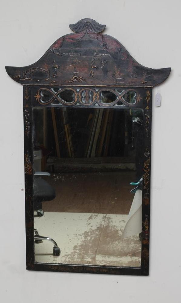 A CHINOISERIE BLACK LACQUERED PIER GLASS Image
