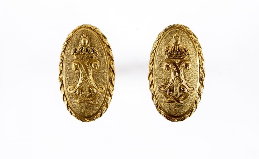 A SET OF SEVEN PAIRS OF GILDED BRASS (?) DOOR HANDLES Image