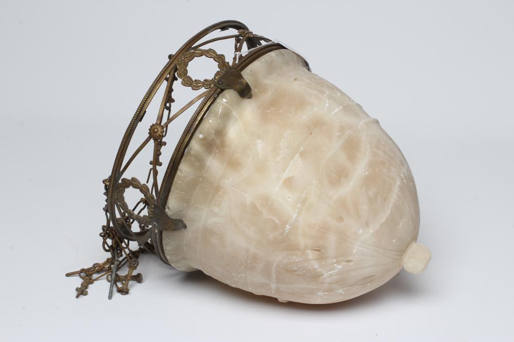 AN EMPIRE STYLE ALABASTER AND GILT METAL CEILING LIGHT Image