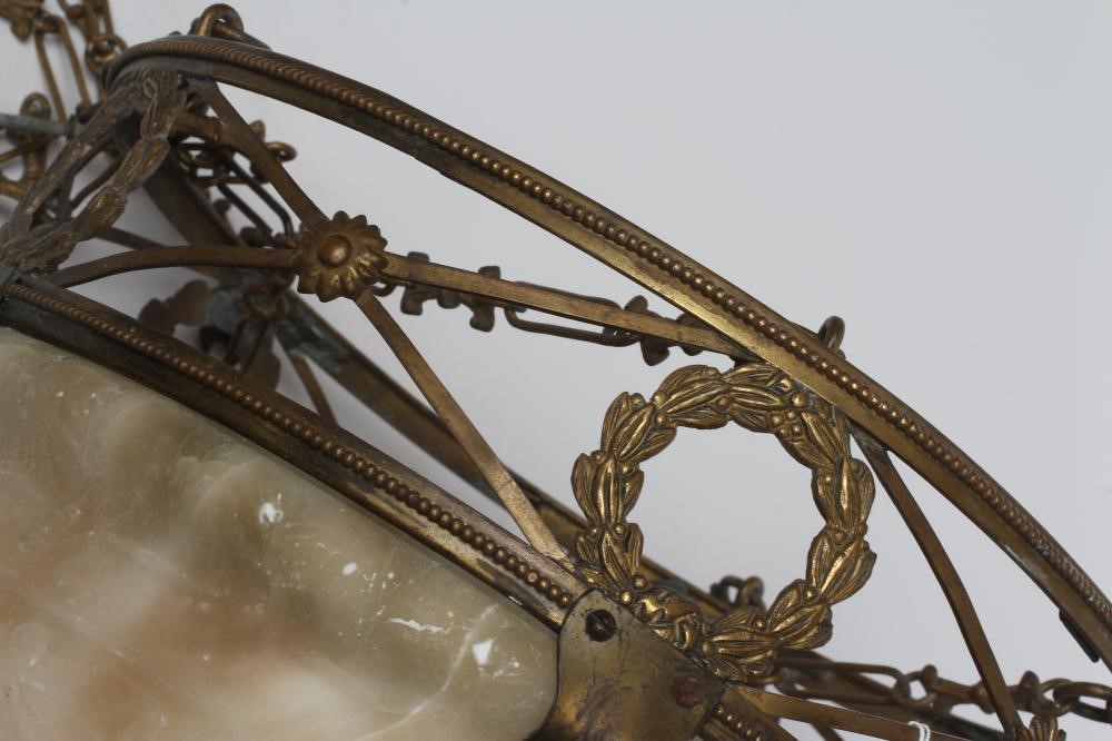 AN EMPIRE STYLE ALABASTER AND GILT METAL CEILING LIGHT Image