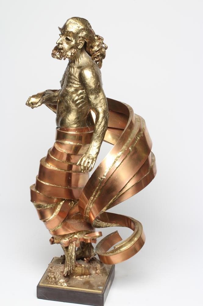 SEAN RICE (1931-1997) Male Mythical Figure, welded bronze and copper sculpture on square base, Image