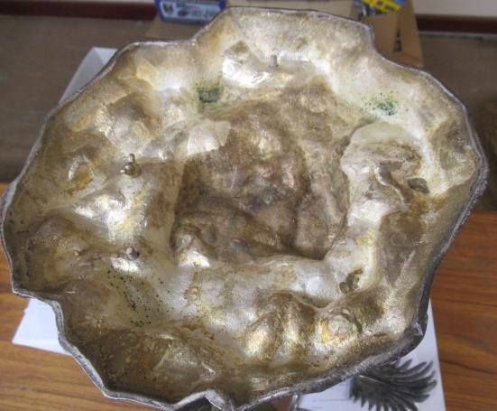 A VICTORIAN CUT GLASS AND PLATED CENTREPIECE with palm tree and deer on a rocky base, 19" high (Est. Image