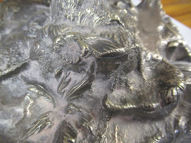 A VICTORIAN CUT GLASS AND PLATED CENTREPIECE with palm tree and deer on a rocky base, 19" high (Est. Image