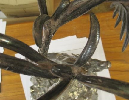 A VICTORIAN CUT GLASS AND PLATED CENTREPIECE with palm tree and deer on a rocky base, 19" high (Est. Image