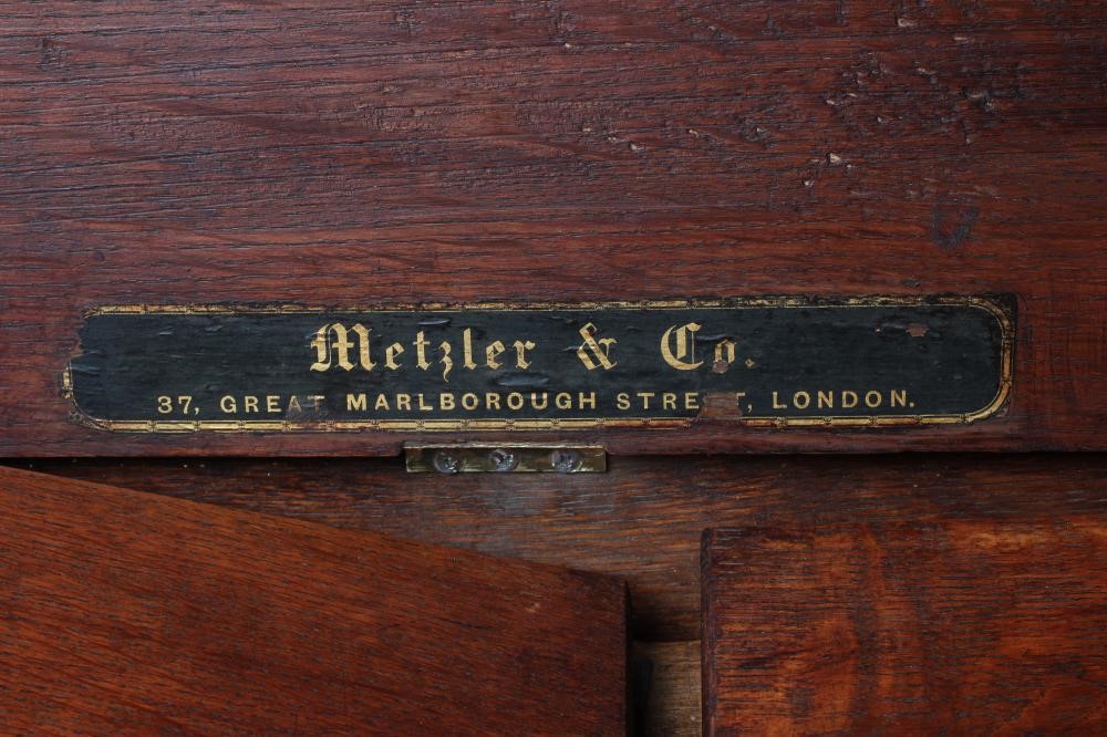 A RARE METZLER & CO. 'BIBLE' ORGAN, with manual bellow, bone keys, maker's label and oak case in the Image