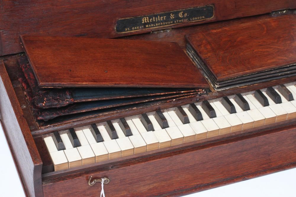 A RARE METZLER & CO. 'BIBLE' ORGAN, with manual bellow, bone keys, maker's label and oak case in the Image