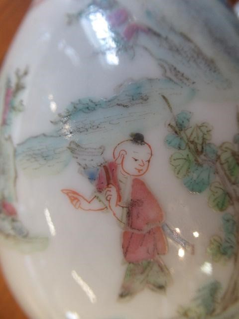 A CHINESE PORCELAIN SMALL COFFEE POT AND COVER of baluster form with ear shaped handle Image