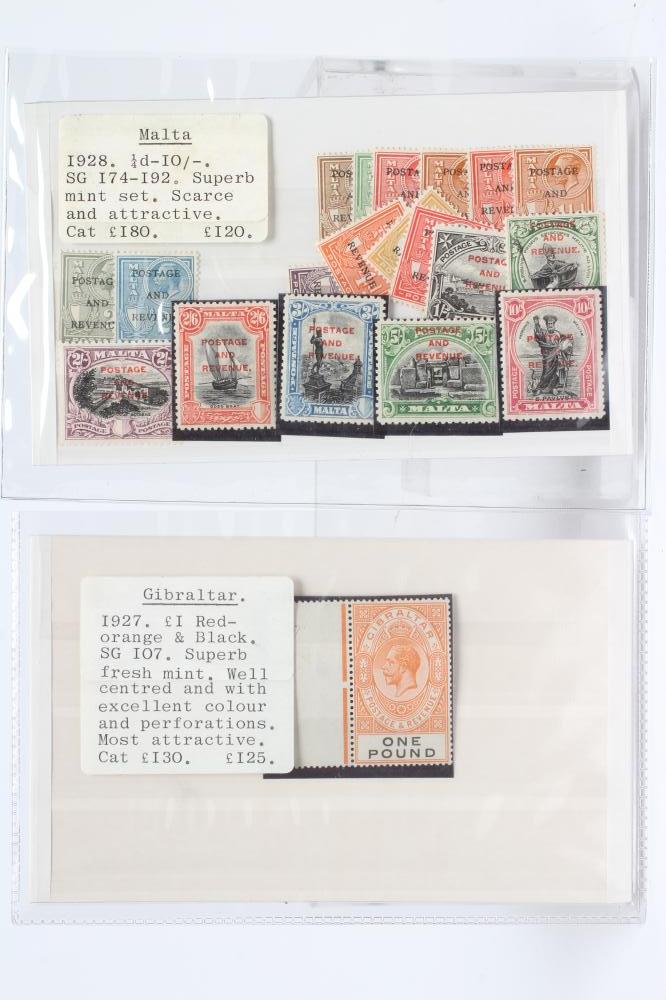 1927 £1 RED/ORANGE AND BLACK, together with a stock card of 1928 Malta stamps, fine mint (Est. plus Image