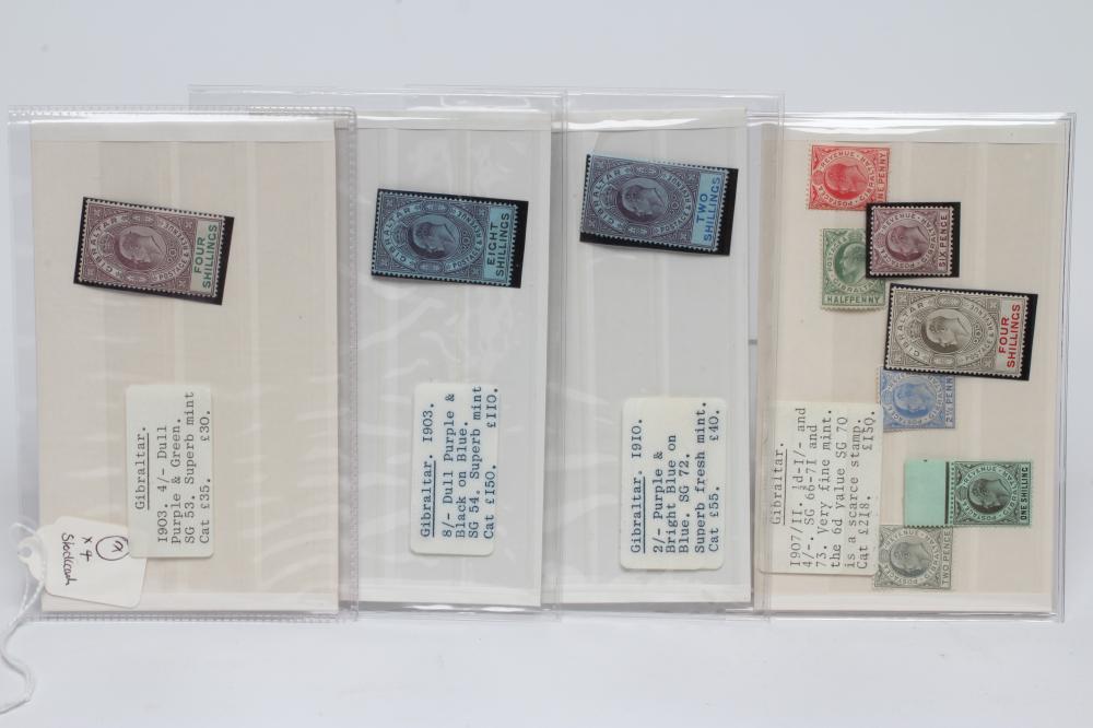 GIBRALTAR STAMPS, interesting Edward VII collection of four stock cards (Est. plus 24% premium inc. Image