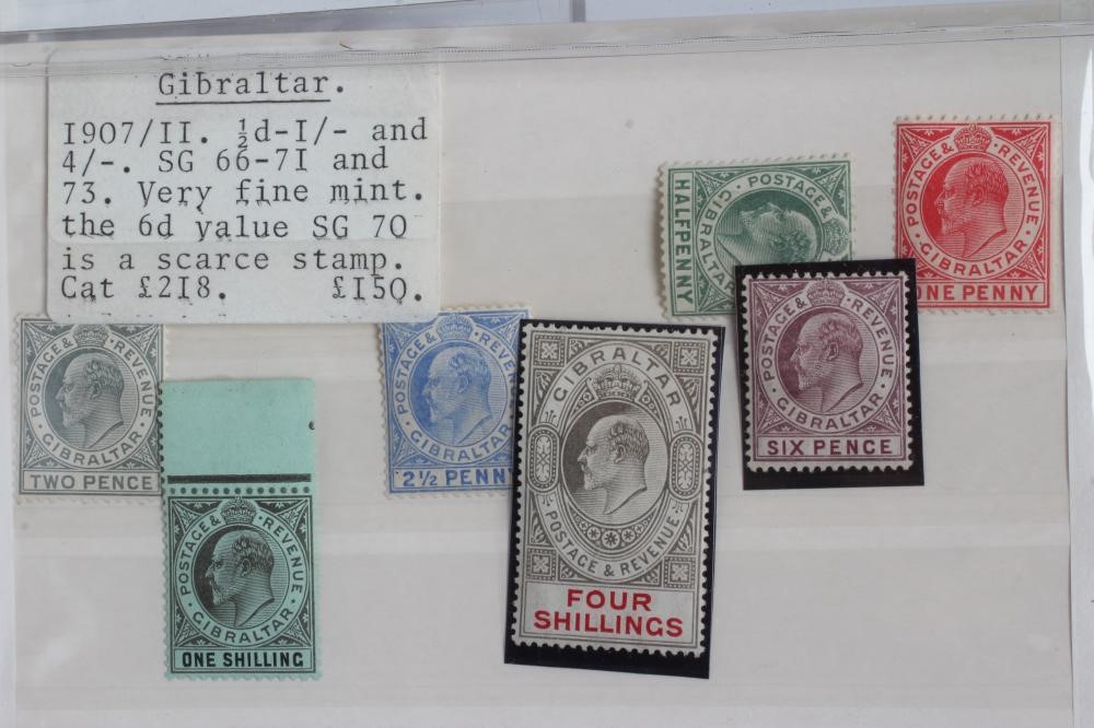 GIBRALTAR STAMPS, interesting Edward VII collection of four stock cards (Est. plus 24% premium inc. Image