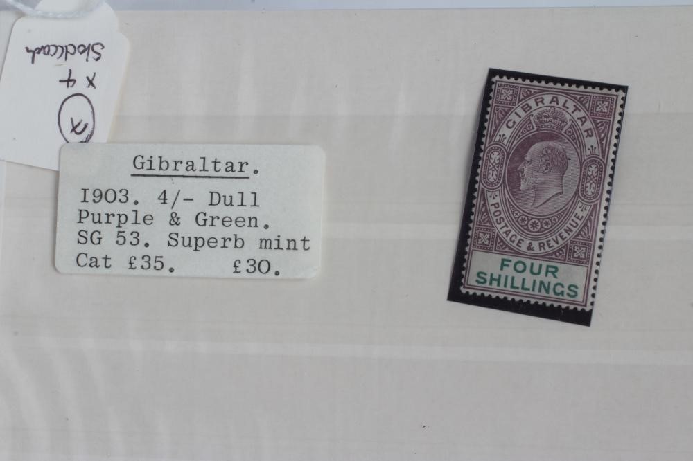 GIBRALTAR STAMPS, interesting Edward VII collection of four stock cards (Est. plus 24% premium inc. Image